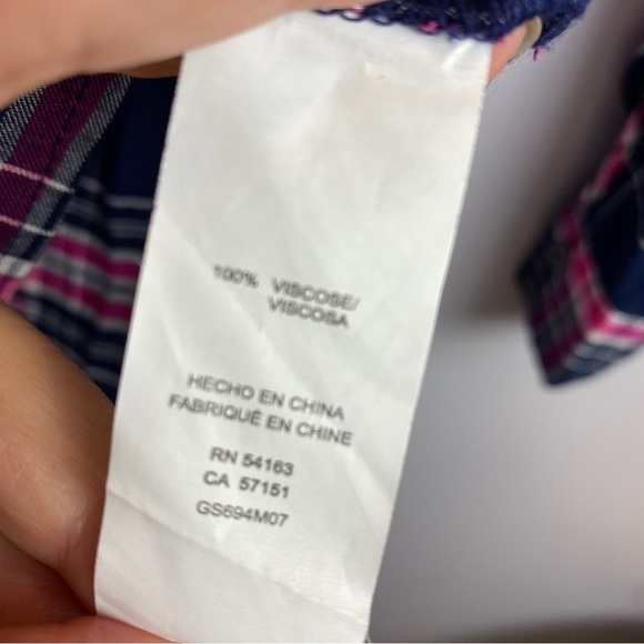 G.H. Bass Coastal Nautical Plaid Long Sleeve Lace Up Neck Blouse Large Blue Pink - Picture 8 of 9